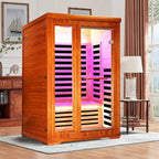 2 Person Sauna Infrared Sauna Room Far Infrared for Sauna Home Indoor 1880W/110V Low-EMF Wood Okoume Dry Sauna Two Person Sauna with Air Hole, 7 Color Therapy, Speaker (47.2 * 41.3 * 74.8 in)