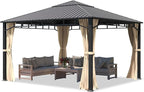 TOOLPORT Hardtop Gazebo 13x13 ft with Steel Roof - 4 Side Panels in Champagne - Approx. 3.54x3.54 in Aluminium Poles