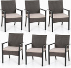 PHI VILLA Outdoor Wicker Chairs Set of 6, Rattan Covered Metal Armchairs with Removable Cushion, Heavy Duty Furniture Set for Patio, Deck, Porch, Yard