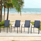Outdoor Dining Chairs Set of 8, Stackable Patio Chairs with Textilene Fabric, Lightweight Garden Chairs for Poolside, Backyard, Camping, Dark Blue