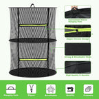 2 Layer Herb Drying Rack, Collapsible Mesh Drying Rack, Small Hanging Drying Net with Green Zipper & Hooks, Indoor Outdoor for Drying Herbs, Socks, Underwear, Seafood & Camping Food (11.81")