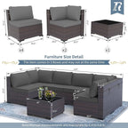 Outdoor Patio Furniture Set, 7 Pcs Outdoor Furniture All Weather Patio Sectional Sofa PE Wicker Modular Conversation Sets with Coffee Table,6 Chairs & Seat Clips Grey