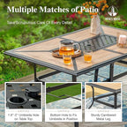 HERA'S HOUSE Patio Dining Sets for 6, Outdoor Rattan Chairs and Wood-Like Table with 1.57" Umbrella Hole, Modern Outdoor Table and Chairs for Deck, Balcony, Backyard and Garden
