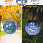 Solar Hanging Lantern Solar Outdoor Lanterns Mosaic Gazing Ball Outdoor Hanging Lights Outdoor Lights Waterproof Garden Patio Pathway & Yard Décor Blue