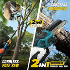 Cordless Pole Saw with 2 Max 20V*4Ah Batteries,8inch Chainsaw and Pole tree trimmer, Electric Pole Saw and Branch cutter Battery Powered,15-Foot Reach for Tree Trimming and Pruning