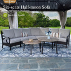 Sophia & William 6 Piece Patio Furniture Set, Half-Moon Curved Outdoor Sofa, Wicker Rattan Outdoor Conversation Sets,Beige