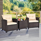 ORALNER 3 Pieces Patio Furniture Set, Outdoor Wicker Conversation Set Rattan Chairs with Cushions, Glass Coffee Table, Bistro Set for Front Porch Balcony Garden Deck Poolside (Beige)