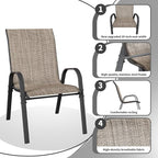 Patio Dining Chairs Set of 4, Outdoor High Stacking Chairs for All Weather, Breathable Seat Fabric and Alloy Steel Frame for Backyard, Porch, Garden (Brown)