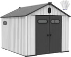 DWVO 8x10 FT Outdoor Storage Shed, 544 cuft Large Plastic Storage Shed with Floor & Lockable Door, Outside Tool Garden Shed with Windows & Vents for Patio Furniture, Lawn Mower, Bike, Black&Gray