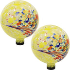 Sunnydaze 10-Inch Gazing Ball for Garden - Glass Gazing Globe for Outside - Garden Orb Yard Decor - Bright Summer Burst - Set of 2