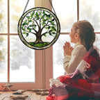 Stained Glass Window Hanging - Brown Tree Trunk Green Leaves Sun Catcher for Door Garden Home Decor Plant Suncatcher Christmas Mother's Day Birthday Gifts for Women Men Mom Nana 7.8 in