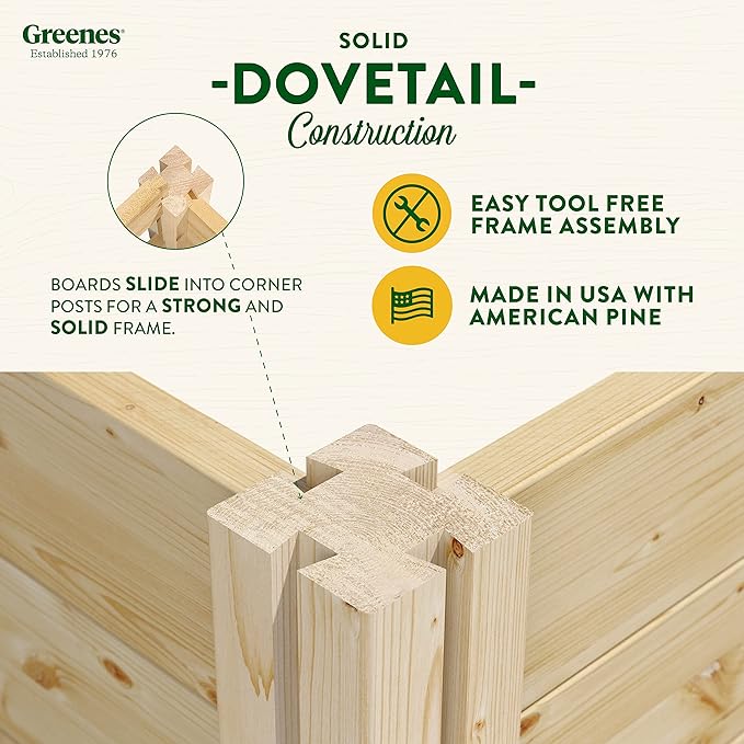 Greenes Fence Original Pine Raised Garden Bed, Diagonal Shape, 6' x 6' x 7" - Made in USA with American Pine