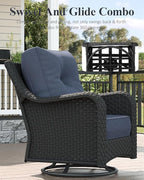 LayinSun 5 Piece Wicker Outdoor Furniture Set with 6-inch Comfy Cushions, High Back Patio Furniture Set with Swivel Rocking Chairs and Fire Pit Table