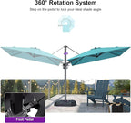 PURPLE LEAF 8' X 8' Left-right Tilting Patio Umbrella Outdoor Cantilever Swivel Square Umbrella Aluminum Offset Umbrella with 360-degree Rotation for Garden Deck Pool Patio Turquoise Blue