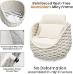 Patio Accent Chairs Set of 6: Aluminum Porch Lounge Chair with Arms - Woven Rope Cushioned Armchair - Modern One Seater Sofa - Outdoor Deck Furniture for 400lbs Balcony Yard Garden Hotel, Beige