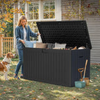 YITAHOME 200 Gallon Double-Wall Deck Box with Divider & Side Handles, Outdoor Large Storage for Patio Furniture Cushions, Garden Pool Accessories, Water Resistant & Lockable(Black)