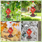 Hummingbird Feeder, BOLITE Glass Hummingbird Feeders for Outdoors Hanging, Hand Blown Twisted with Ant Moat and Five Feeding Ports, 24 Ounces, Leak Proof, Red, Gifts for Women Men, Gifts for Mom Dad