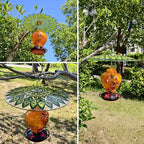 13" Glass Rain Cover for Bird Feeder Outdoors - Baffle on Shepherd Pole/Post or S Hook Hanging - Large Weather Guard Protective Dome - Dia. 33CM - Peacock Feather