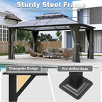 Hardtop Gazebo 12' x 16', Patio Gazebos with Polycarbonate Roof & Steel Frame, Outdoor Pavilion with Gray Curtain&Netting for Backyard/Lawn/Garden/Deck