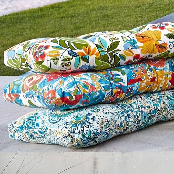 BrylaneHome Tufted Bench Cushion - 45.5" L x 19" W x 3" H- Patio & Outdoor - Water, Stain & Fade Resistant - Covert Breeze