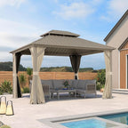 PURPLE LEAF 10' x 12' Outdoor Hardtop Gazebo, Champagne Aluminum Gazebo with Galvanized Steel Double Roof, Curtains and Netting for Patio Lawn and Garden