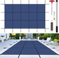 Inground Pool Cover Safety Fits Rectangle Swimming Pool, Mesh Solid Pool Cover for Inground Pools,Winter Pool Safety Cover Includes Safety Net and Installation Tools Blue (Blue, Fits 16x32ft Pools)