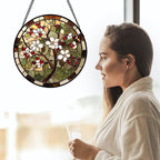 CRIS GIF Stained Glass Window Hanging - Hawthorn Tree Birth Flowers Suncatcher for Doors Garden Patio Sun Catchers Decor Christmas Mother's Day Birthday Gifts for Women Men Mom Nana Friend 9.8 in