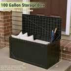 TARKARI 100 Gallon Lockable Resin Deck Box, Waterproof & UV-Resistant Outdoor Storage Box for Outdoor Cushion Storage, Garden Tools & Pool Accessories Storage, Black