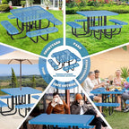 47'' Heavy-Duty Metal Picnic Tables with Umbrella Hole, Outdoor Steel Heavy Duty Commercial Grade Black Table, Outdoor Bench Set for Lawn, Patio, Park, Yard, Garden, Porch (Set B, Square)
