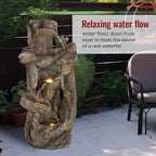 Ferrisland 5-Tiered Tree Trunk Large Water Fountain with LED Lights and Pump, 39.8" Tall Outdoor Freestanding Fountain, Realistic Wood Natural Looking Floor Resin Statue for Garden Patio & Backyard