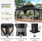 Aoxun Hardtop Gazebo 12x16 with Gutter, Upgraded Wider Aluminum Outdoor Gazebo with Galvanized Steel Double Roof, Patio Permanent Metal Pavilion with Netting and Privacy Curtain