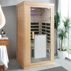 Infrared Sauna for Home One Person Far Infrared Hemlock Standard Indoor Sauna Room with Bluetooth Audio, Reading Light, Natural