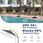 12FT Cantilever Umbrella with Base Large Curvy Outdoor Aluminum Offset Umbrella w/ 360° Rotation, UV Resistant Canopy for Patio, Garden, Backyard, Grey