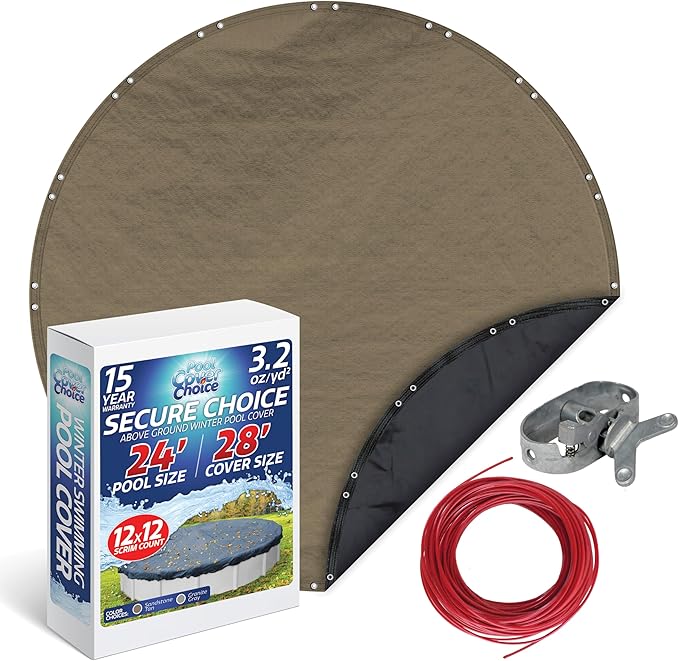 Winter Swimming Pool Cover for 24 ft Aboveground Round Pool Size, Secure Choice Series, Solid Material, Color - Sandstone Tan, Pool Cover Choice 5724-4CHOICE