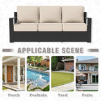 Aluminum Patio Sofa - 3-Seater Outdoor Sofa with 6" Thick Water-insistant Cushions, All-Weather Use Frame, Removable Cover, Ideal for Garden, Poolside (Beige)