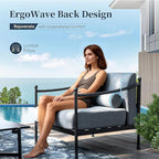 Patio Conversation Set,5 Pcs Metal Outdoor Furniture Set with Aluminum Armrest,3-Seater Sofa,2 Fixed Chairs,Metal Nested Table and 7.1" Extra Thick Cushion,Grey