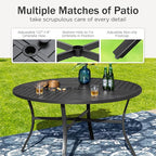 PHI VILLA 5 Pieces Outdoor Dining Set with Umbrella for 4, Round Metal Iron Dining Table & Wicker Chairs with Cushions & Large Red Umbrella, Morden Dining Furniture for Patio, Deck, Yard, Porch