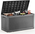 EasyUp 100 Gallon Deck Boxes Waterproof, Outdoor Large Storage Boxes with Lids, Outside Resin Storage Box & Deck Boxes for Patio, Garden Use(Black)
