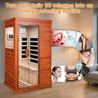Far Infrared Saunas for Home Sauna Room Wood 800W Indoor Sauna Dry Sauna 110V with Control Panel and Tempered Glass Door, Bluetooth Speakers, Reading Lights and Circulation Vents - 35.2*27.6*61.6 IN