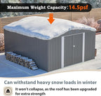 12×14 ft Outdoor Metal Storage Shed, Large Garden Tool Shed with Lockable Double Doors, Waterproof Yard Building, Patio, Light Gray