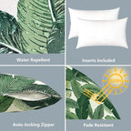 LVTXIII Set of 2 Patio Lumbar Pillows, 12”x20” Fade Resistant Outdoor Lumbar Pillow with Inners, Fluffy Decorative Garden Lumbar Cushions for Home Patio Coach Sofa Use, Swaying Palms Green