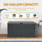 125 Gallon Resin Deck Box, Weatherproof Outdoor Storage Box for Patio, Garden, Pool, and Yard, Lockable Waterproof Bin for Tools, Cushions, and Accessories, Grey