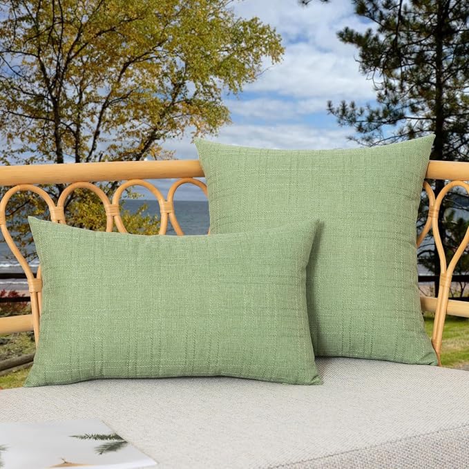 Kevin Textile Pack of 2 Outdoor Waterproof Pillow Covers Decorative Farmhouse Throw Pillow Covers Spring Checkered Couch Pillow Covers Spring for Patio Tent Bed Sofa Living Room 16x16 Inch Sage Green