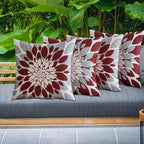 Qahing Pack of 4 Outdoor Waterproof Pillow Covers 18x18 Decorative Outdoor Throw Pillows Garden Square Cushion Cases for Patio Furniture, Couch, Tent Sunbrella, Bench, Burgundy Red Grey