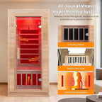 Far Infrared Sauna Home 1 Person, Sauna Spa Room Canadian Hemlock Wood 1340W 120V Low EMF with 7-Color Light Therapy, Control Panel, Bluetooth Speakers, Dual Tempered Glass Door