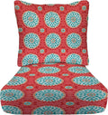 RSH DECOR Deep Seating Cushion with Pillow Back | 23.5” x 25” Seat | Water and Fade-Resistant Spun Fabric | Outdoor Chair Cushion Set for Patio Furniture | Watermelon Sundial