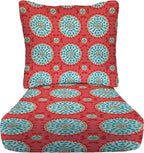 RSH DECOR Deep Seating Cushion with Pillow Back | 24” x 23” Seat | Water and Fade-Resistant Spun Fabric | Outdoor Chair Cushion Set for Patio Furniture | Watermelon Sundial
