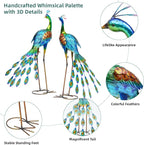 32" Tall Metal Peacock Garden Statue, Handmade Oversized Couple Peacock Sculptures with Anchor Ground Stakes, Iron Ornament Yard Art Decor for Garden, Patio, Entryway Porch, or Home Space.