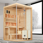 Traditional Steam Saunas for 2-4 Person,Luxurious Indoor Sauna with 2300W Stove Heater,Wood Saunas Room with 2 Himalayan Salt Bricks,7-Color Dynamic Abysm Sky Lights,Bluetooth Speaker