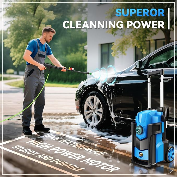 Pressure Cleaner, 5000 PSI 4.0 GPM Heavy Duty Power Cleaner, with 4 Nozzles,Foam Cannon,33FT Hose Reel and 500ml Soap Bottle for Home/Cars(Light Blue)